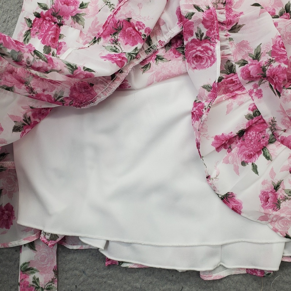 B. Smart Mini Dress Womens 9 Multi Floral Tie Back Puff Sleeve Sweetheart Neck - Picture 14 of 14